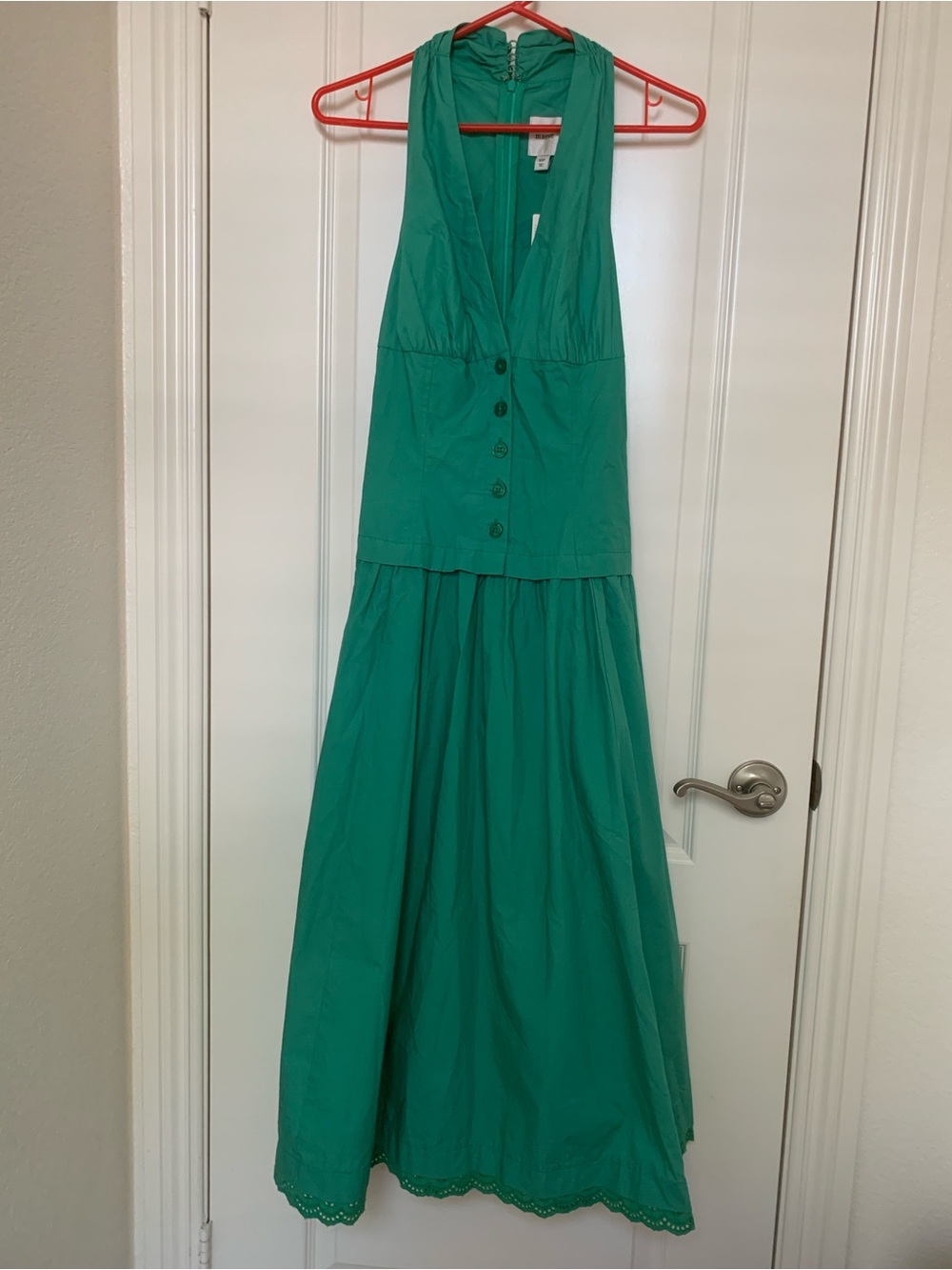 Anthropologie Maeve Clover Green Halter V-Neck Drop Waist Midi Dress XSP NWT